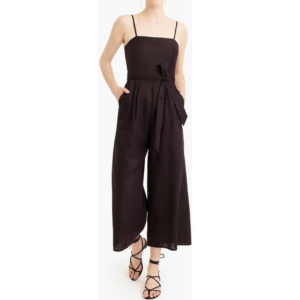 J.Crew Wide Leg Linen Jumpsuit Brown Size 4 - Picture 2 of 10